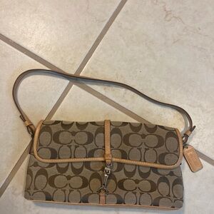 Coach Tan and Brown Signature Shoulder Bag
